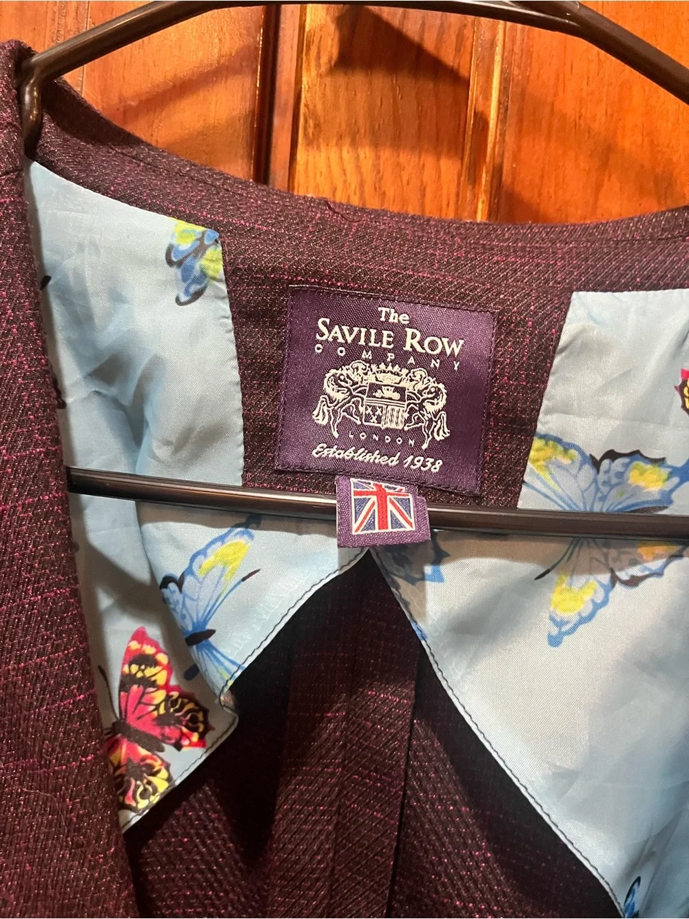Men's Maroon Blazer 44L the Savile Row Company Shoreditch butterfly lining